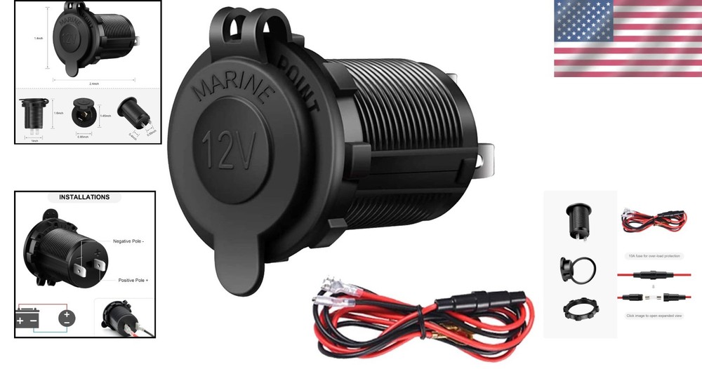 Waterproof 12V Cigarette Lighter Socket with Overload Protection for Vehicles
