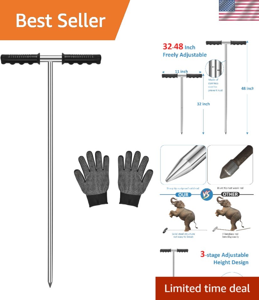 High-Quality 32-48 Inch Soil Probe Rod with Sharp Tip for Precise Depth Locating