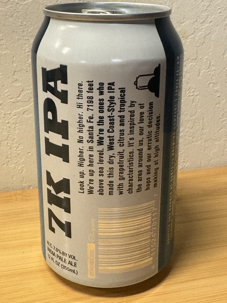 Santa Fe Brewing Co 7K IPA - Empty Beer Can Top Opened