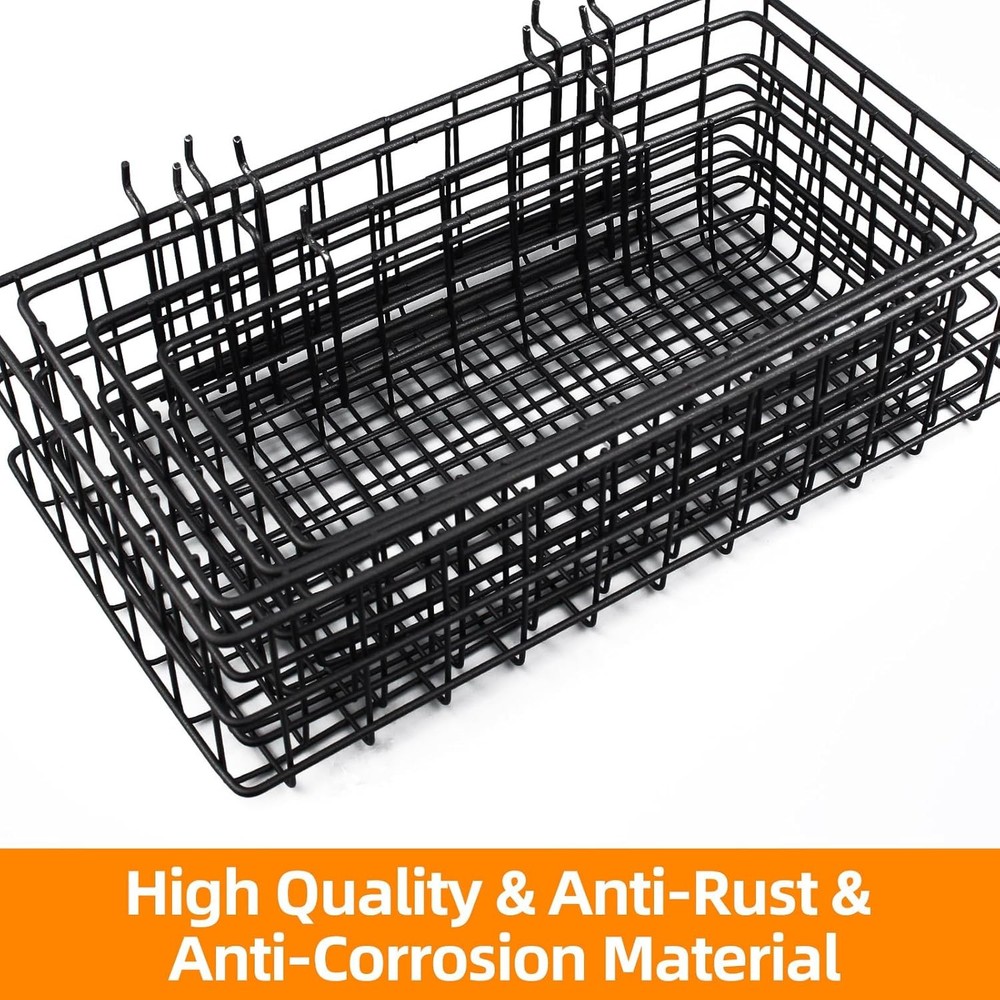 4 Pack Pegboard Baskets Hooks Set, Square Style 4 Size Peg Board Organizer Baske