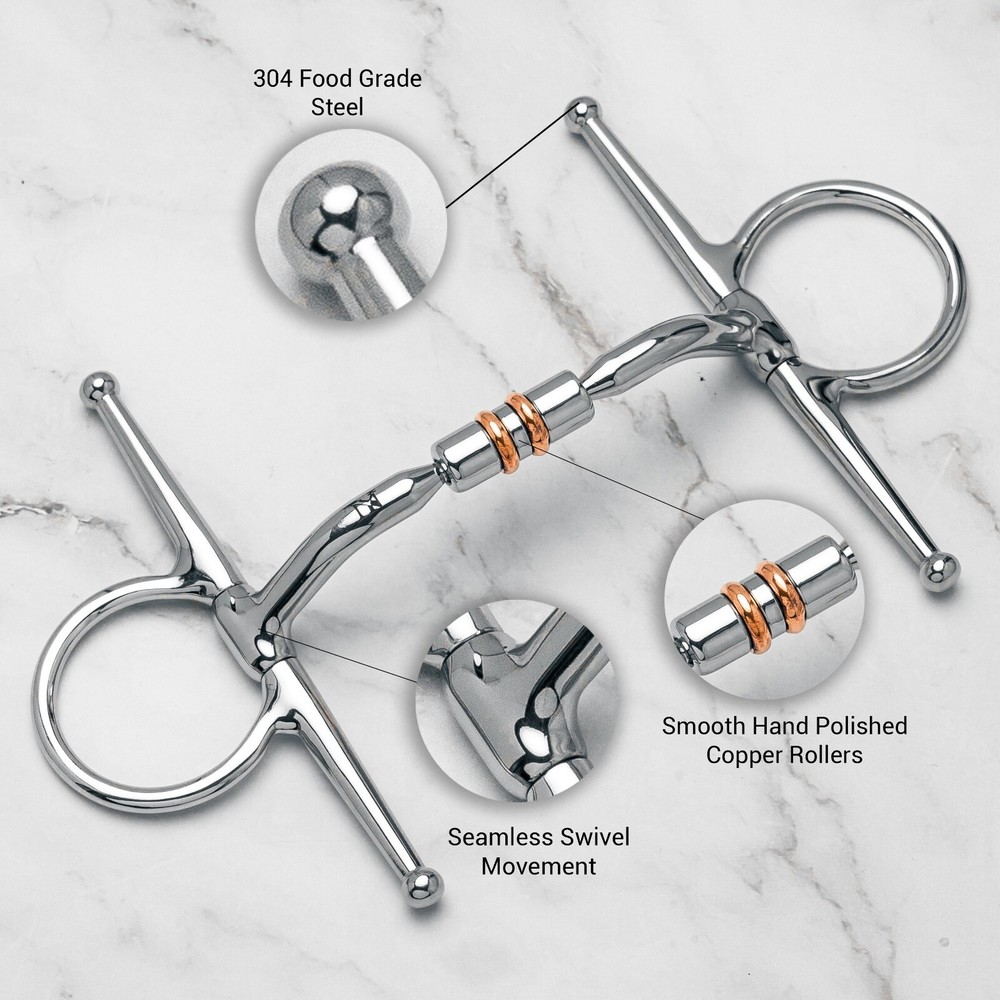 NY Tack Full Cheek Forward Copper Roller Snaffle Horse Bit