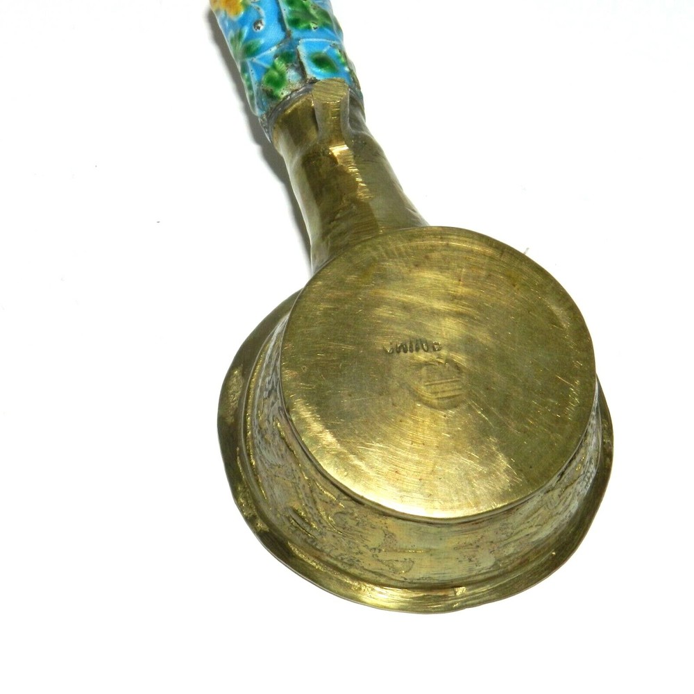 Vintage Chinese Silk Iron Solid Brass Enamel Handle Ashtray Vintage