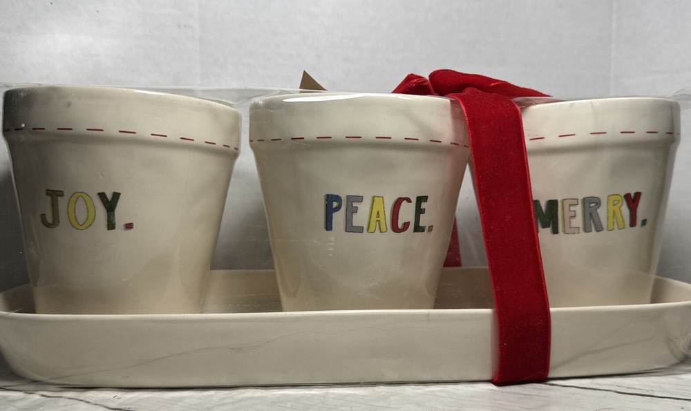 Rae Dunn Joy Peace & Merry Planter Set