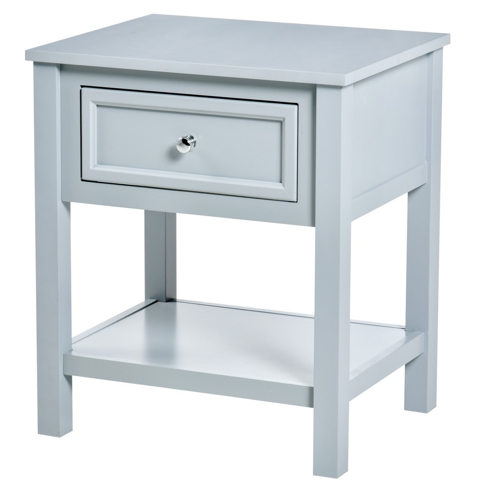 Accent End Table with Grey Tabletop, and Storage Drawer, Grey