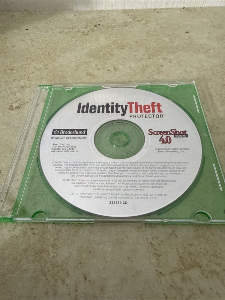 CD "Broderbund Identity Theft Protector" ScreenShot Deluxe 4.0 2000