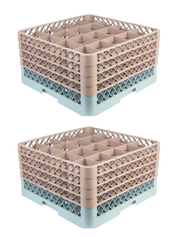 2 PACK Restaurant Dishwasher Glass Rack with 20 Compartments and FOUR Extender