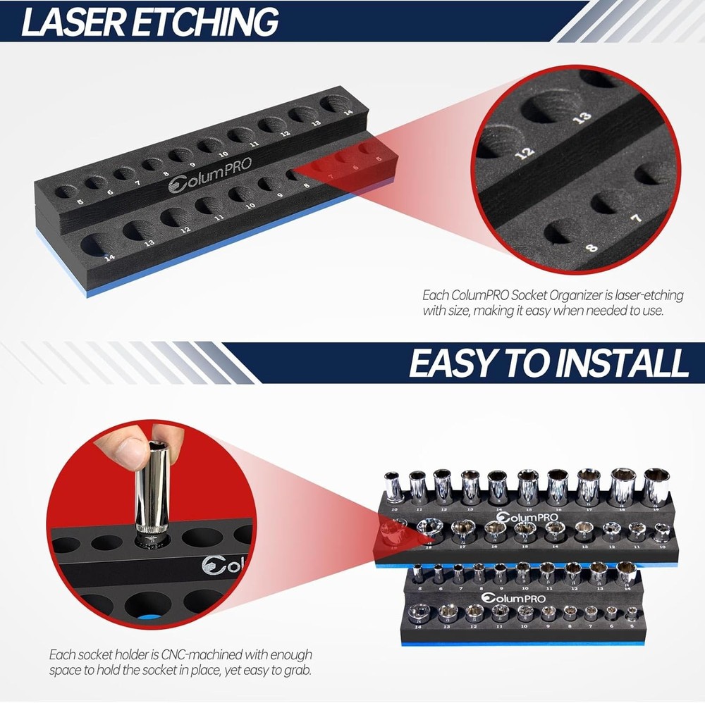 Foam Socket Organizer for Tool Box Drawer,Sockets Holder Both Whole Set