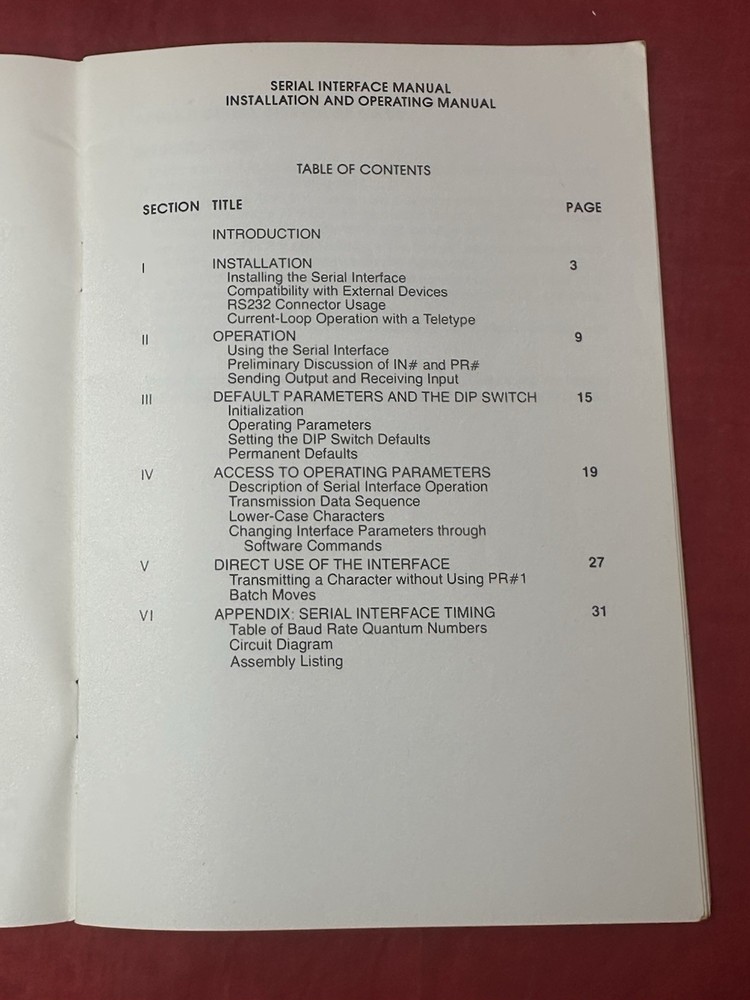 1979 Apple II Serial Interface Card Installation & Operating Manual