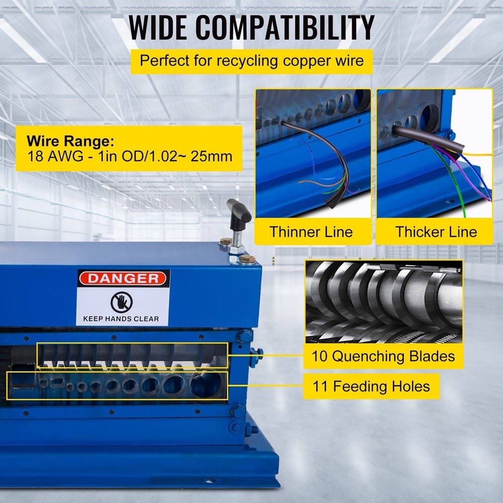 Robust 11-Channel Wire Stripper 370W 1" OD Range 75ft/min