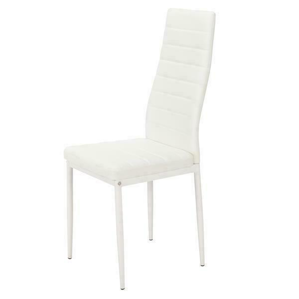 4pcs Home Modern PU Leather Stripping Texture High Backrest Dining Chairs White