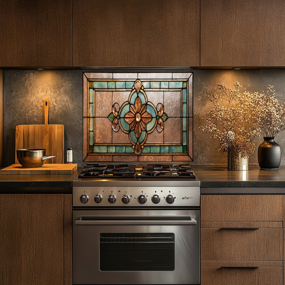 Stained Glass Look Kitchen Backsplash, Pattern Tile One Piece Tempered Glass Kit