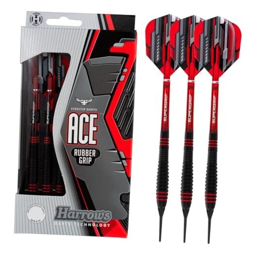 Ace Rubber Brass Soft Tip Darts Set - 16g or 18g - Includes Supergrip Shafts,