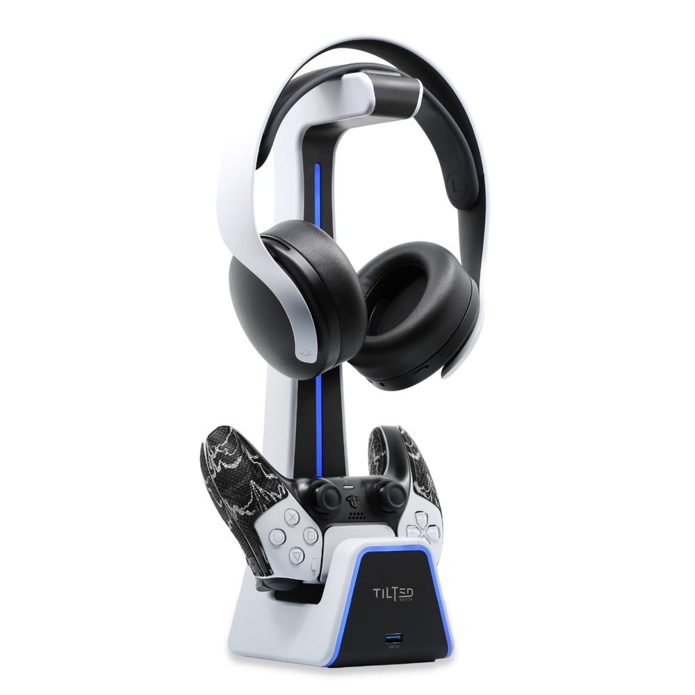 Tilted Nation Gaming Headset and Controller Stand | Premium PS5 White