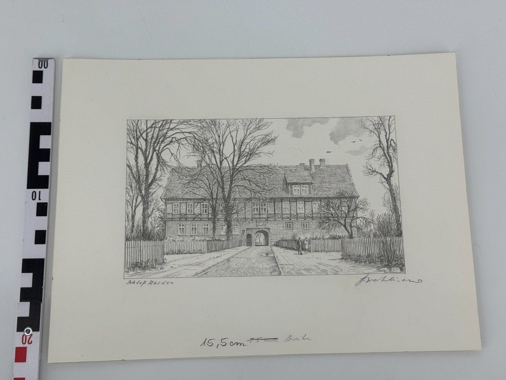 * HEINZ WEHLISCH DRAWING CASTLE HLDEN VIEW SIGNED