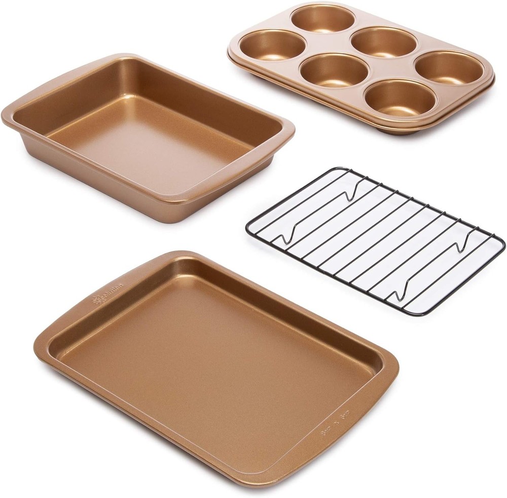 Ecolution Non-Stick Toaster Oven Bakeware Set 4-Piece, Carbon Copper