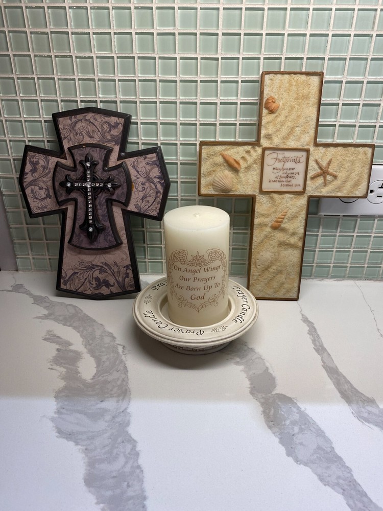 Two Decorative Wall Crosses & Prayer Candle