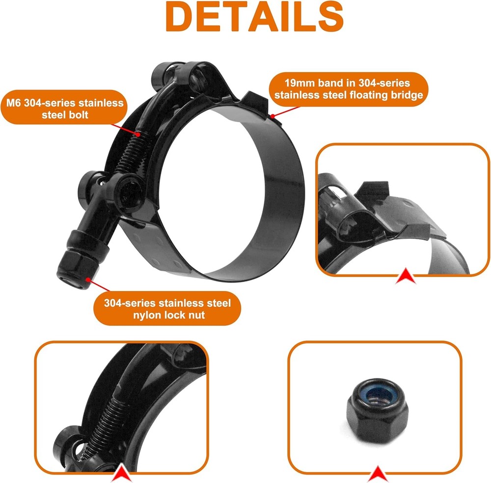ISPINNER 4 Pack 1.25 1.25" Clamp Range 1.61" - 1.81", Black
