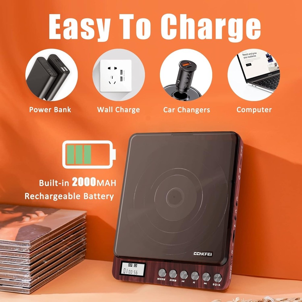 Versatile CD Player with Bluetooth, Anti-Skip Technology & Dual Audio Jacks