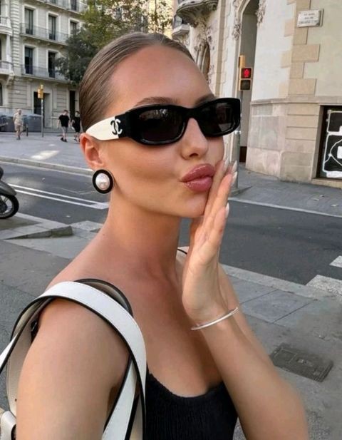 Authentic CHANEL 5525 POLARIZED BLACK & WHITE RECTANGLE SUNGLASSES