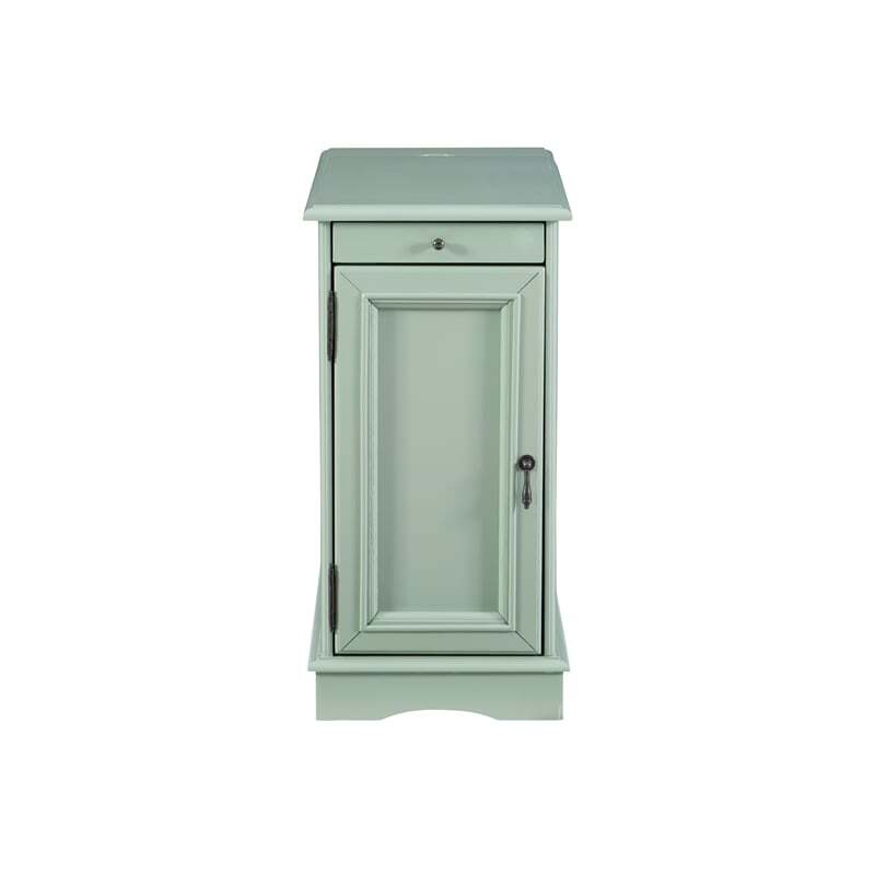 Linon Butler Wood Multi Function Storage Accent Table USB Charging in Aqua Blue