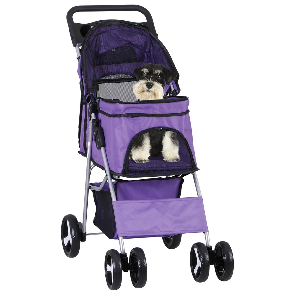 Purple Metal Frame Pet Stroller with Enhanced Ventilation and Smooth Operation
