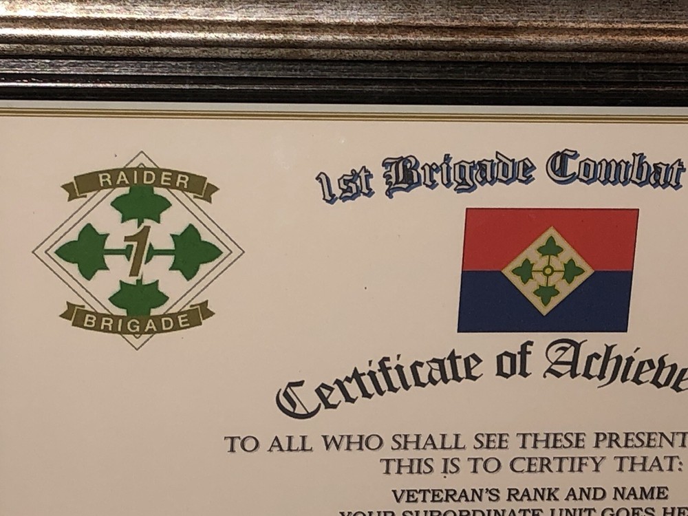 1ST B.C.T. / 4TH INFANTRY DIVISION (COMMEMORATIVE CERTIFICATE)