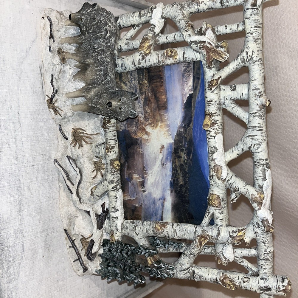 3D Ceramic Wolves Picture Frame Vintage Hand Painted