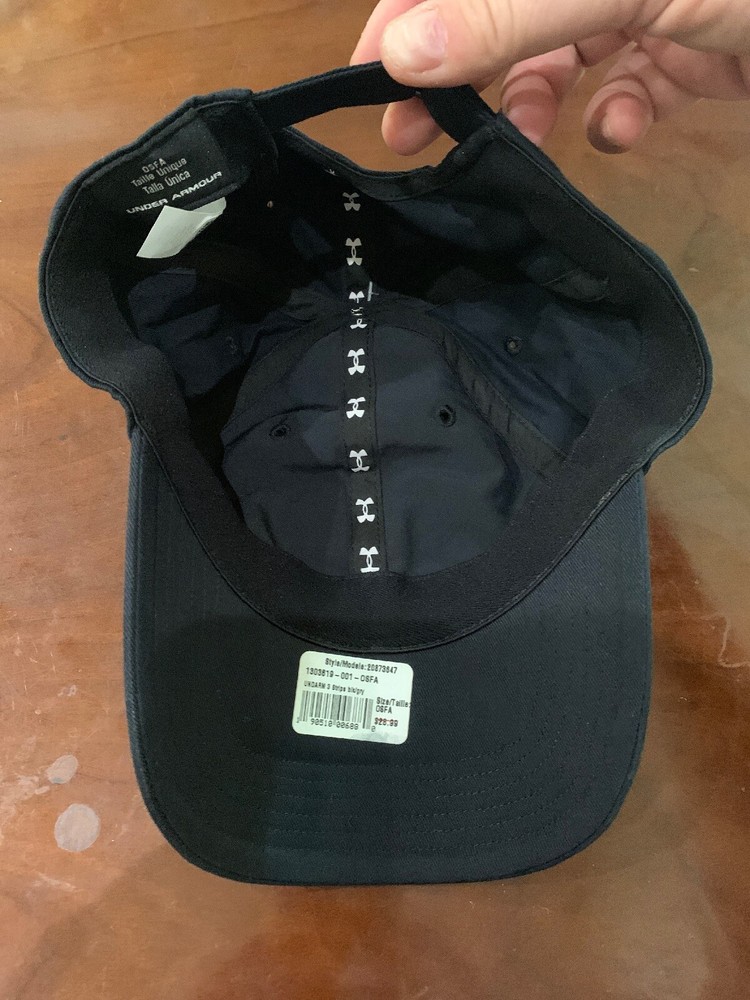 New Under Armour 3 Stripe Cap Strap back Adjustable Hat Black