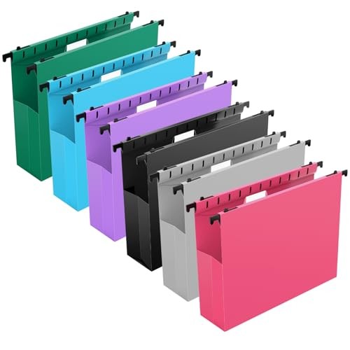 Extra Capacity Plastic Hanging File Folders,12 Pack Reinforced Assorted Colors