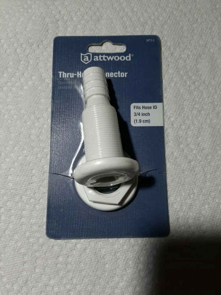 Attwood 3/4" (1.9cm) White Thru Hull Connector 3873-3, AUTHENTIC, NEW