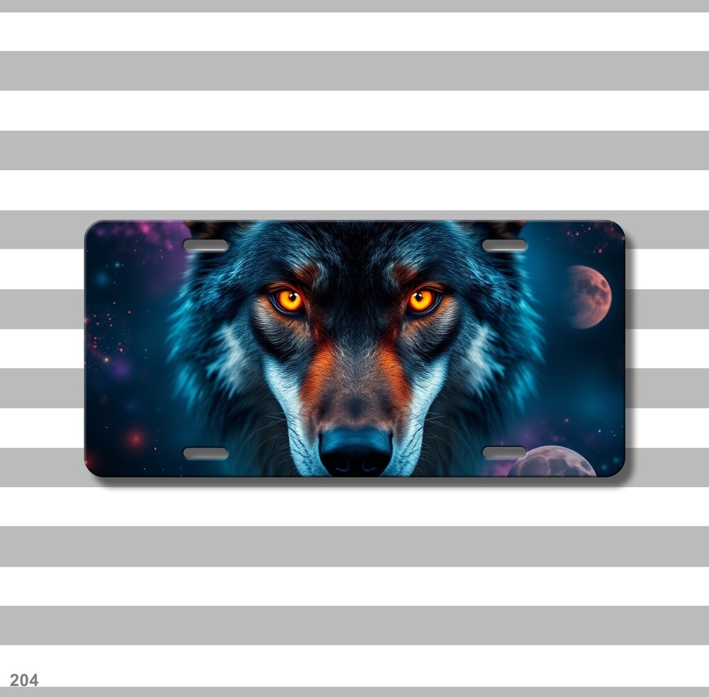 Intense Wolf License Plate Optional Text Front Bumper Plate Unique Gift