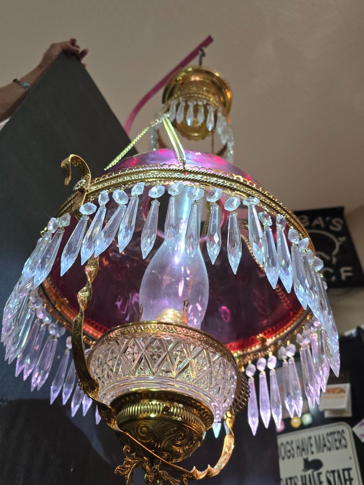 Ruby Glass shade - vintage kerosene chandelier