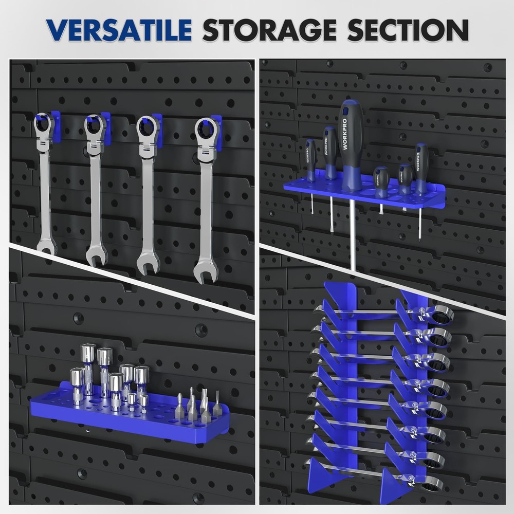 WORKPRO Pegboard Organizer Wall Mounted, 44PC Tool Storage Rack with Bins and...