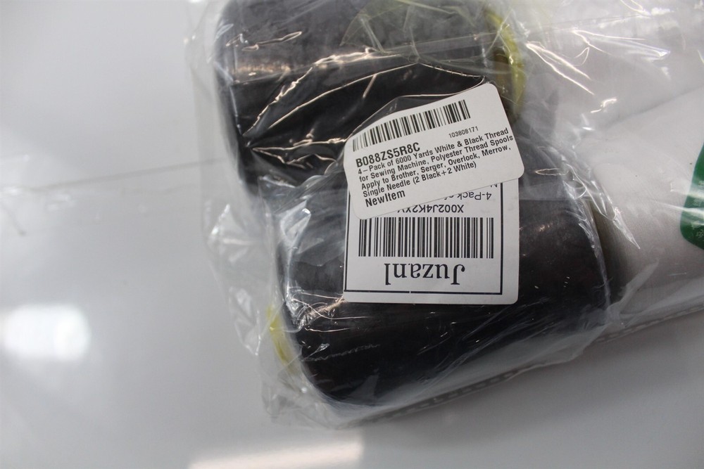 Polyester Sewing Thread 4 Large Spools 2 Black 2 White 1500 Yards Per Spool