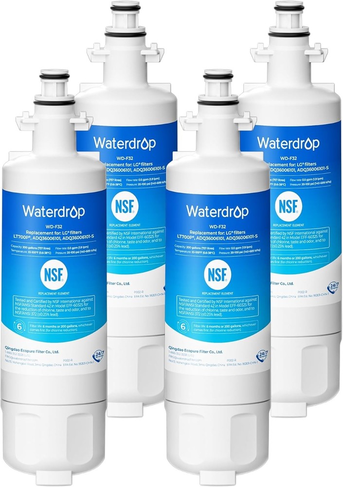 Waterdrop Refrigerator Water Filter, Replacement for LG® LT700P®, Pack of 4