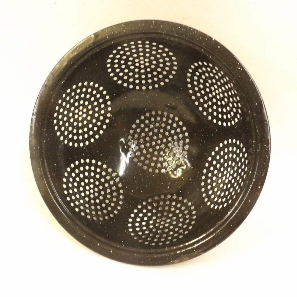 Black Enamelware Strainer Collander - Vintage Kitchen Tool