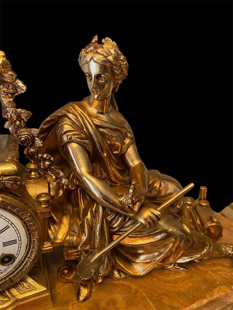 Empire Triptych Gilded Bronze Marble Base Clock and Candlesticks