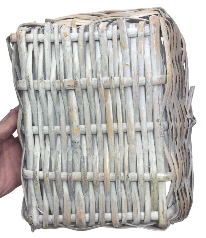 Rustic Distressed White Rectangular Basket - Approx. 10" long x 8" - woven wood