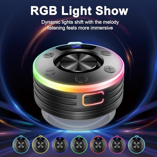 Bluetooth Speaker, Shower Speaker Portable with Hook, IPX7 Deep black