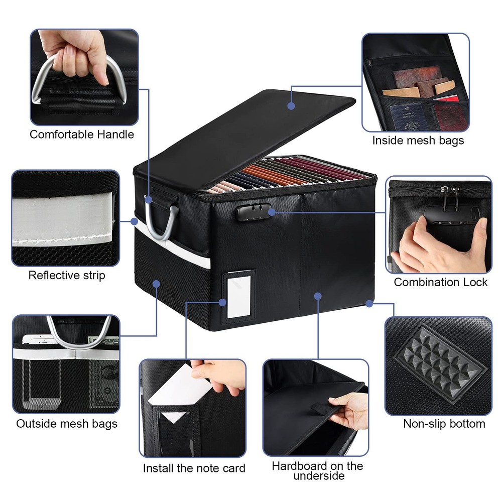 Fireproof Document Box, Fireproof File Box with Lids, Important Document Orga...