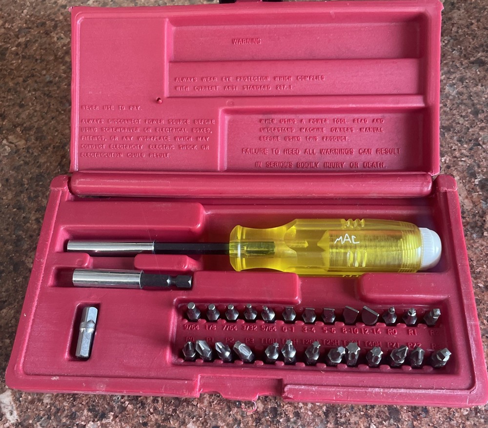 Vintage Mac Tools Magnetic Bit Screwdriver With 26 Various Bits & Case