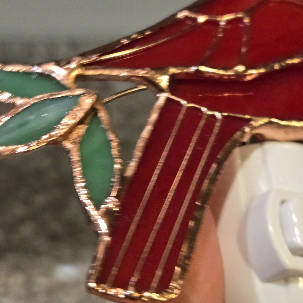 Cardinal STAINED GLASS NIGHTLIGHT NIGHT LIGHT On / Off Switch Works Red Bird