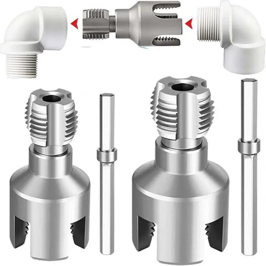 2Pcs 1/2''&3/4'' Water Pipe Integrated Internal & External Pipe Threading Tool
