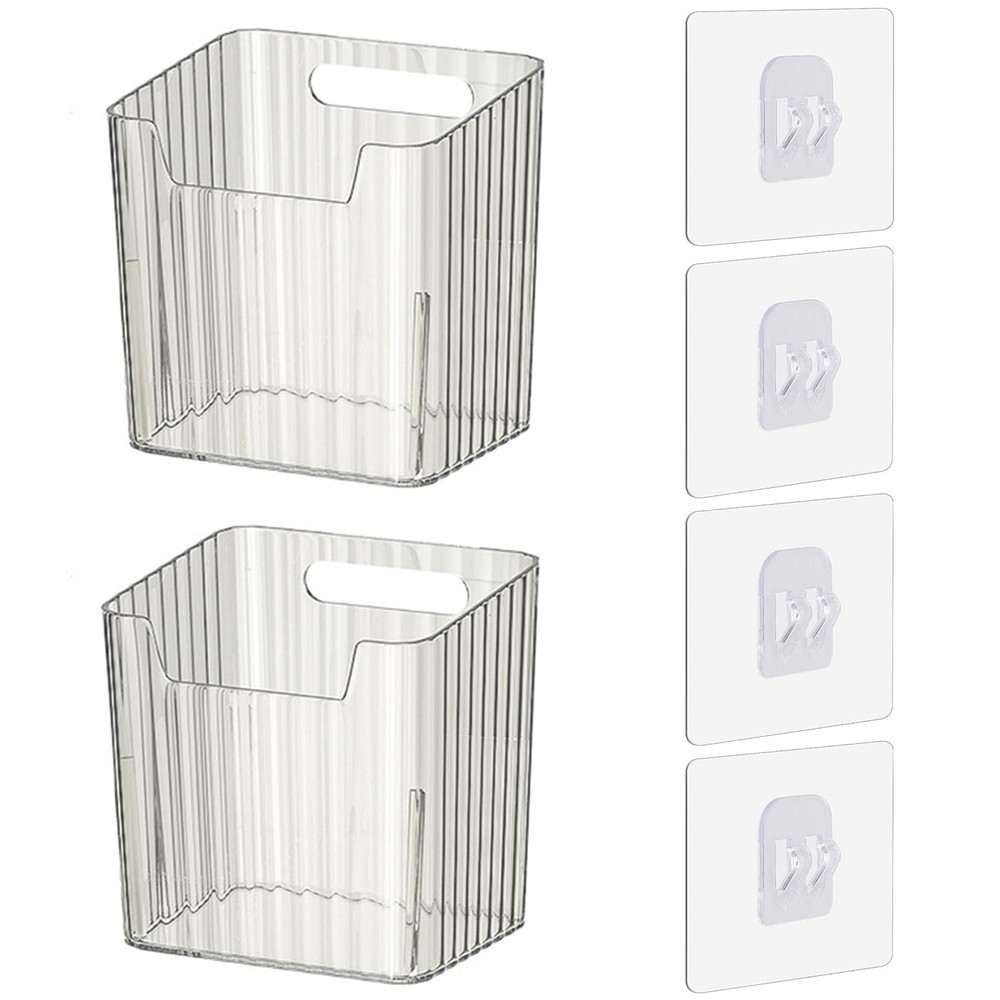 Set of 2 Storage Organizer Bins Wall Mounted Floating Shelves Fridge Organize...