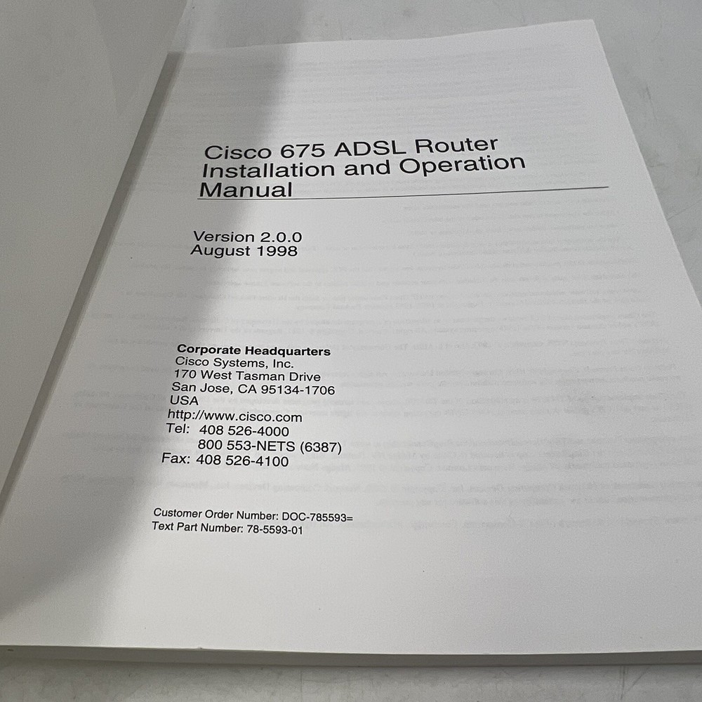 Cisco 675 ADSL Router Installation And Operation Manual User’s Guide