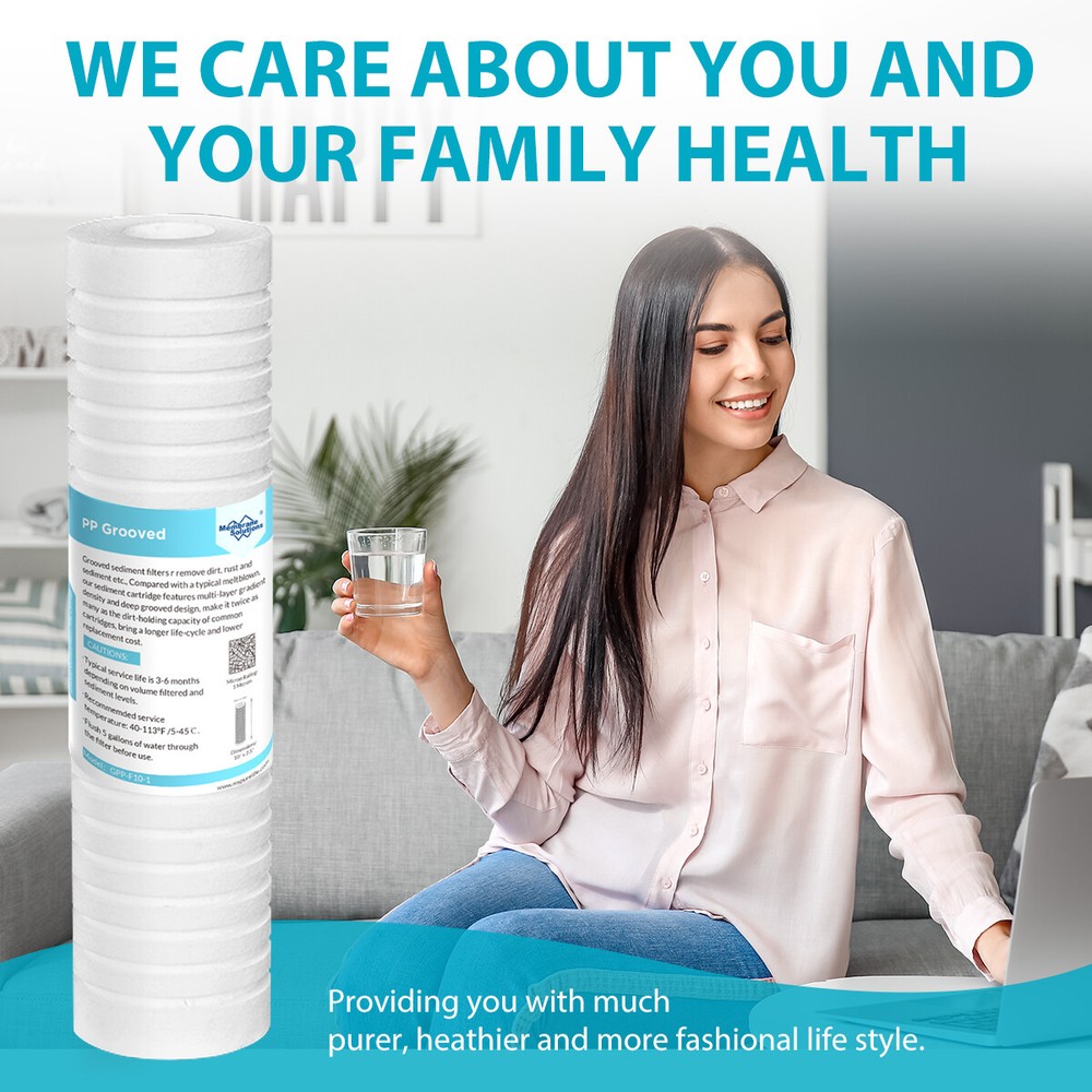 0.5 Micron 10"x2.5" Grooved Sediment Water Filter Replacement Whole House 1-6PCS