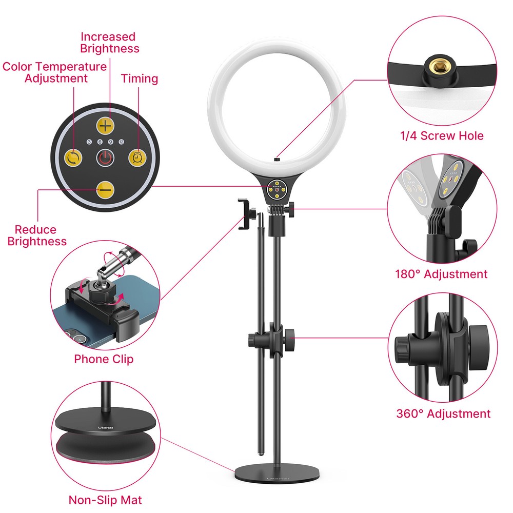 Ulanzi Desktop Ring Light Set with Overhead Shooting Bracket Fill Light