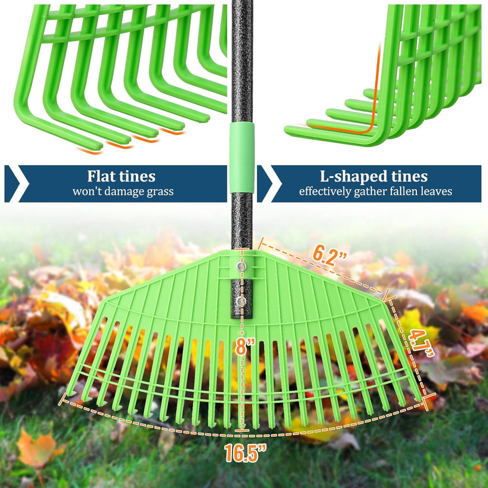 Plastic Leaf Rake with Adjustable 73'' Handle-Lightweight&Anti-Break Nylon Head,