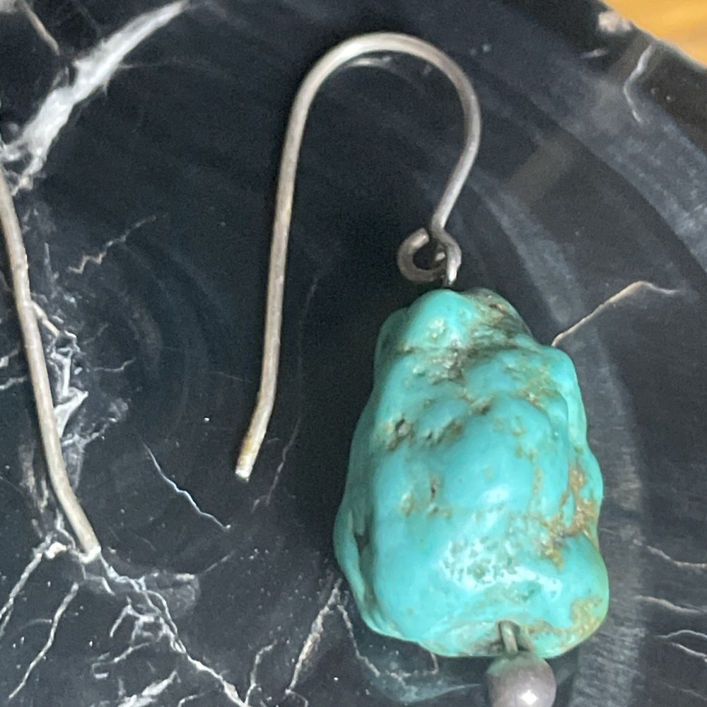 Sterling Silver Turquoise Chunk Dangle Earrings