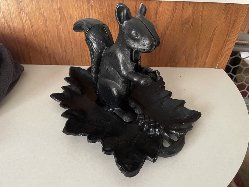 Vintage Cast Iron Squirrel Nut Cracker On Leaf
